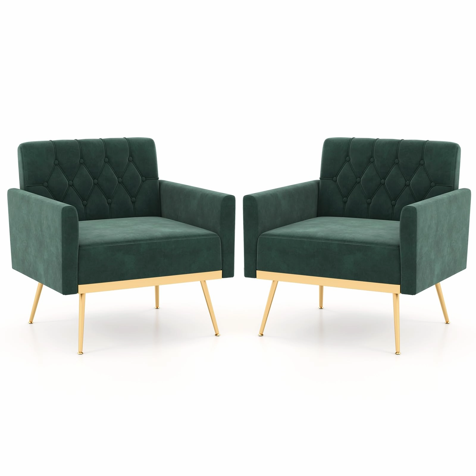 Giantex Modern Velvet Accent Chair Set of 1/2, Mid-Century Upholstered Single Sofa Chair w/Button Tufted Back recliner chair, sleeper chair