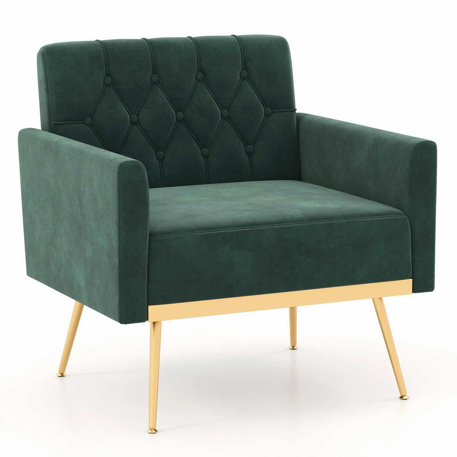 Giantex Modern Velvet Accent Chair Set of 1/2, Mid-Century Upholstered Single Sofa Chair w/Button Tufted Back