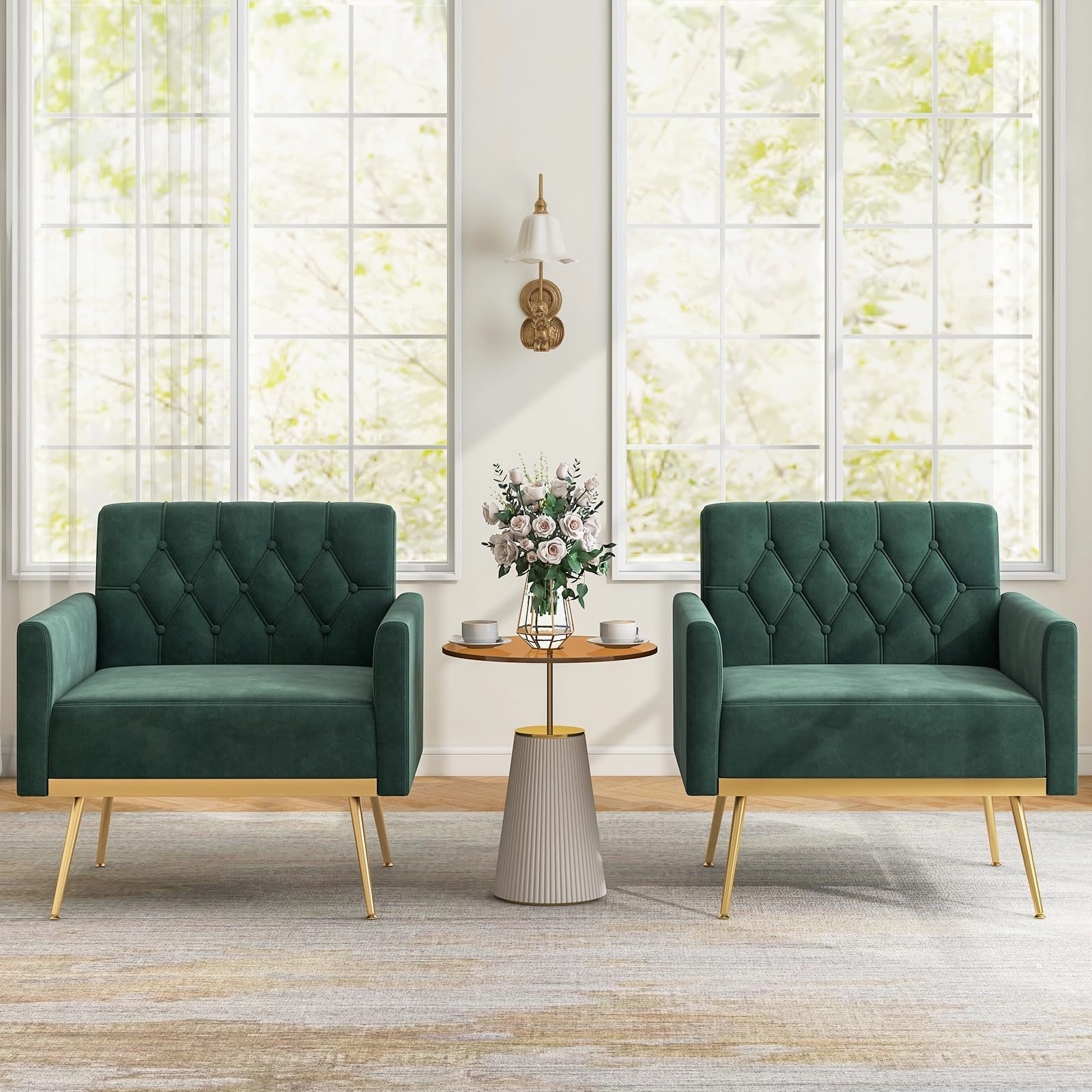 Giantex Modern Velvet Accent Chair Set of 1/2, Mid-Century Upholstered Single Sofa Chair w/Button Tufted Back