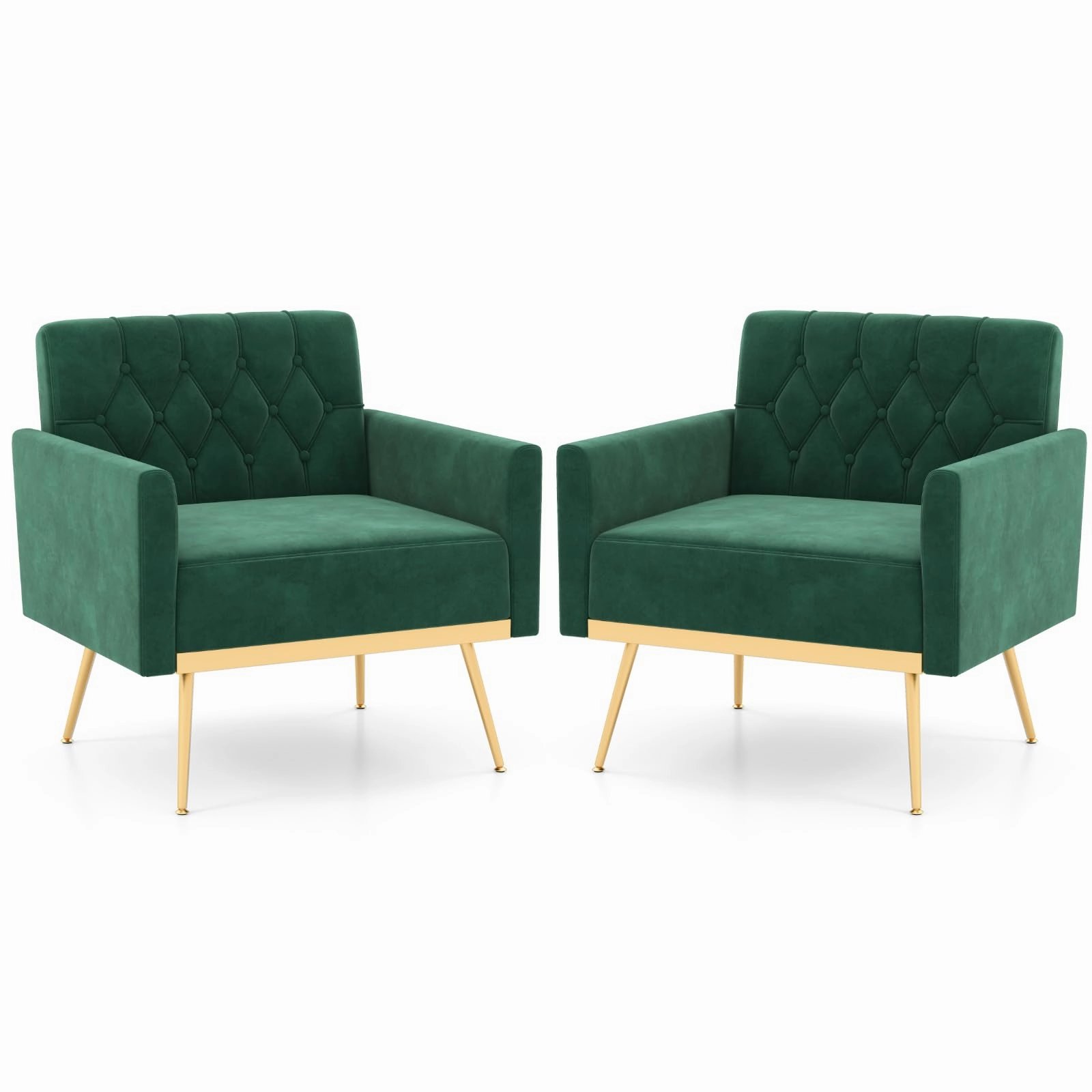 Giantex Modern Velvet Accent Chair Set of 1/2, Mid-Century Upholstered Single Sofa Chair w/Button Tufted Back