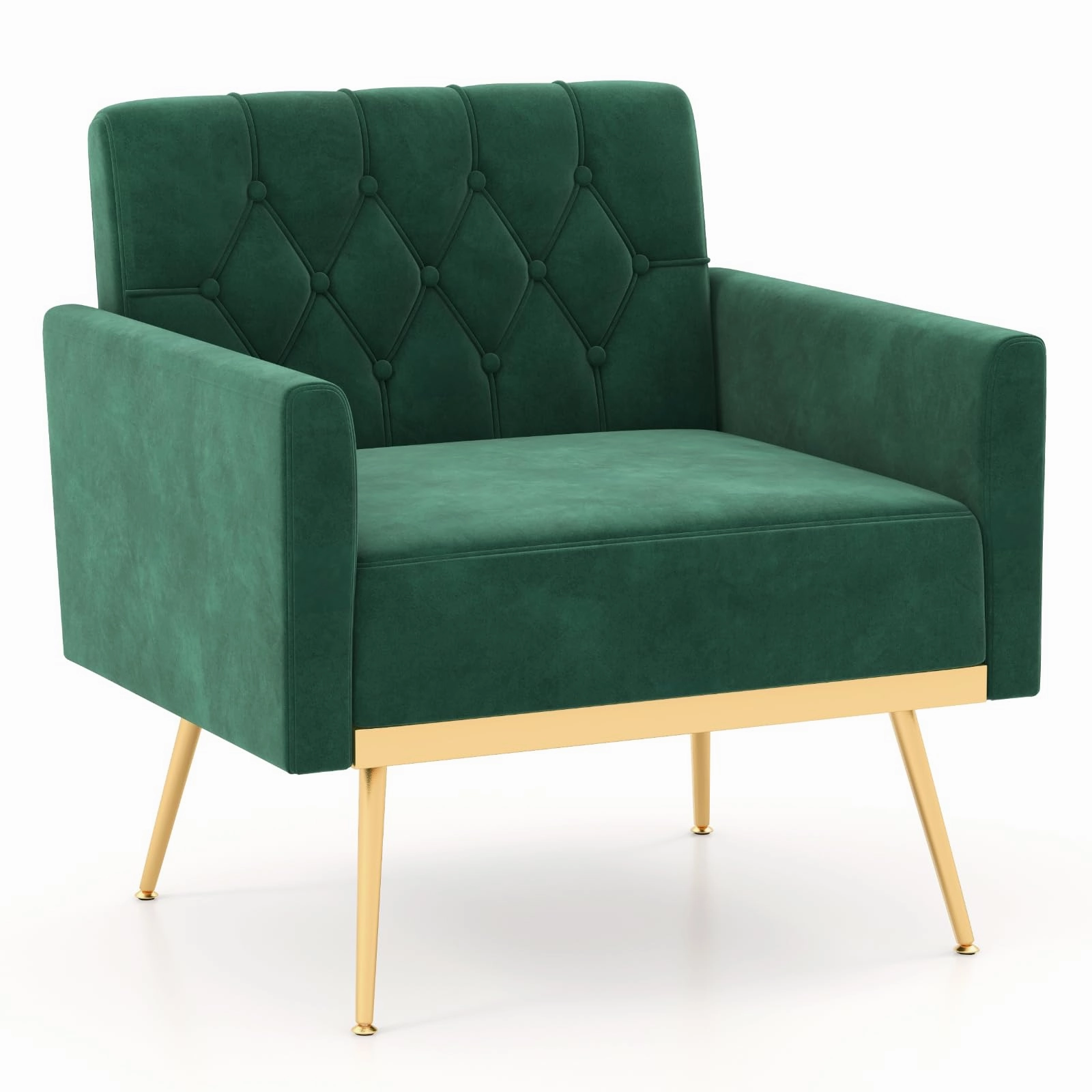 Giantex Modern Velvet Accent Chair Set of 1/2, Mid-Century Upholstered Single Sofa Chair w/Button Tufted Back