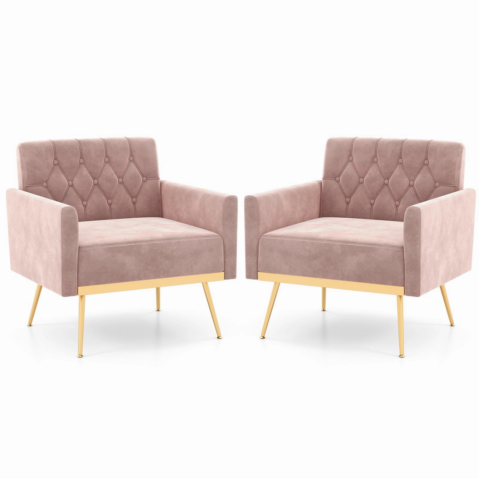 Giantex Modern Velvet Accent Chair Set of 1/2, Mid-Century Upholstered Single Sofa Chair w/Button Tufted Back