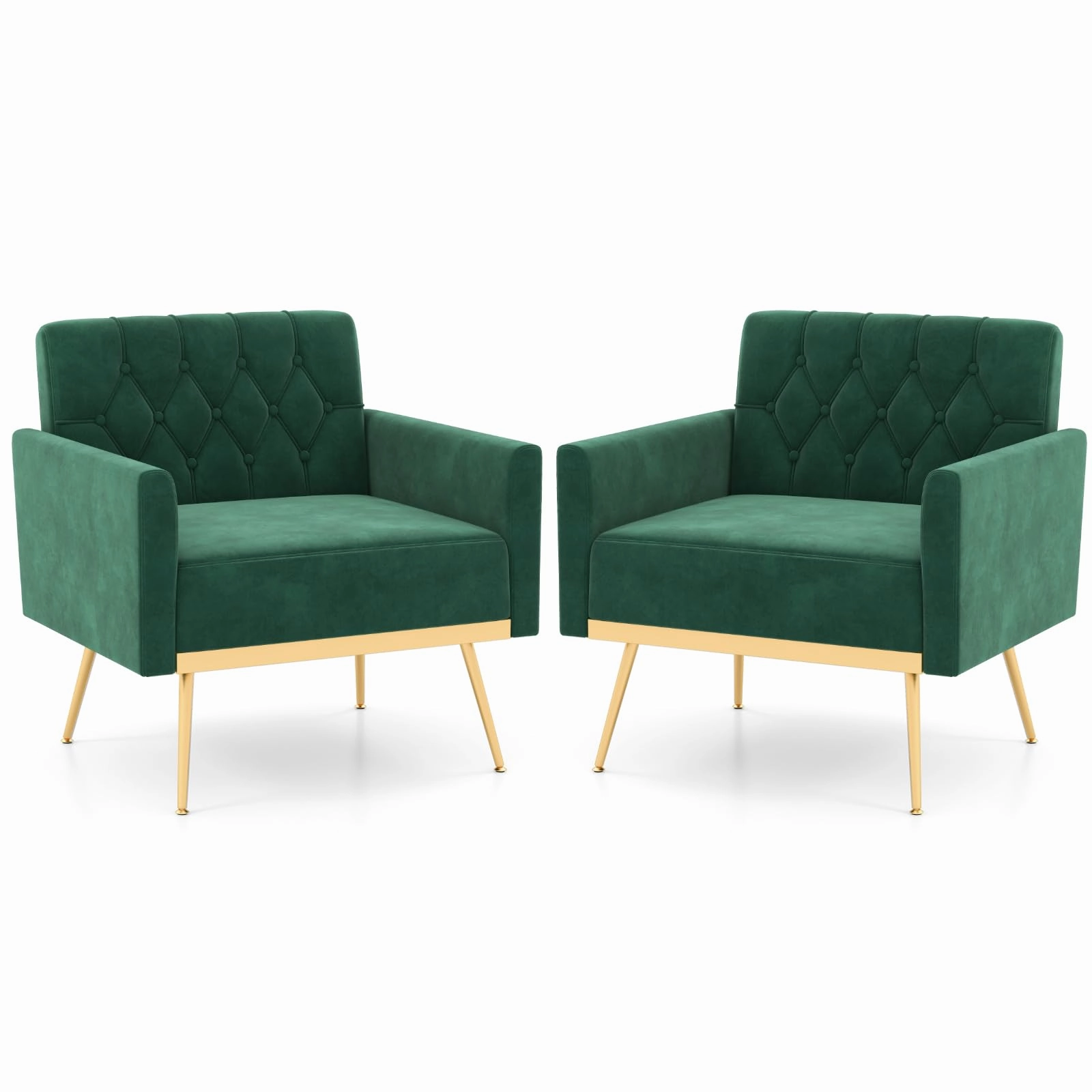 Giantex Modern Velvet Accent Chair Set of 1/2, Mid-Century Upholstered Single Sofa Chair w/Button Tufted Back