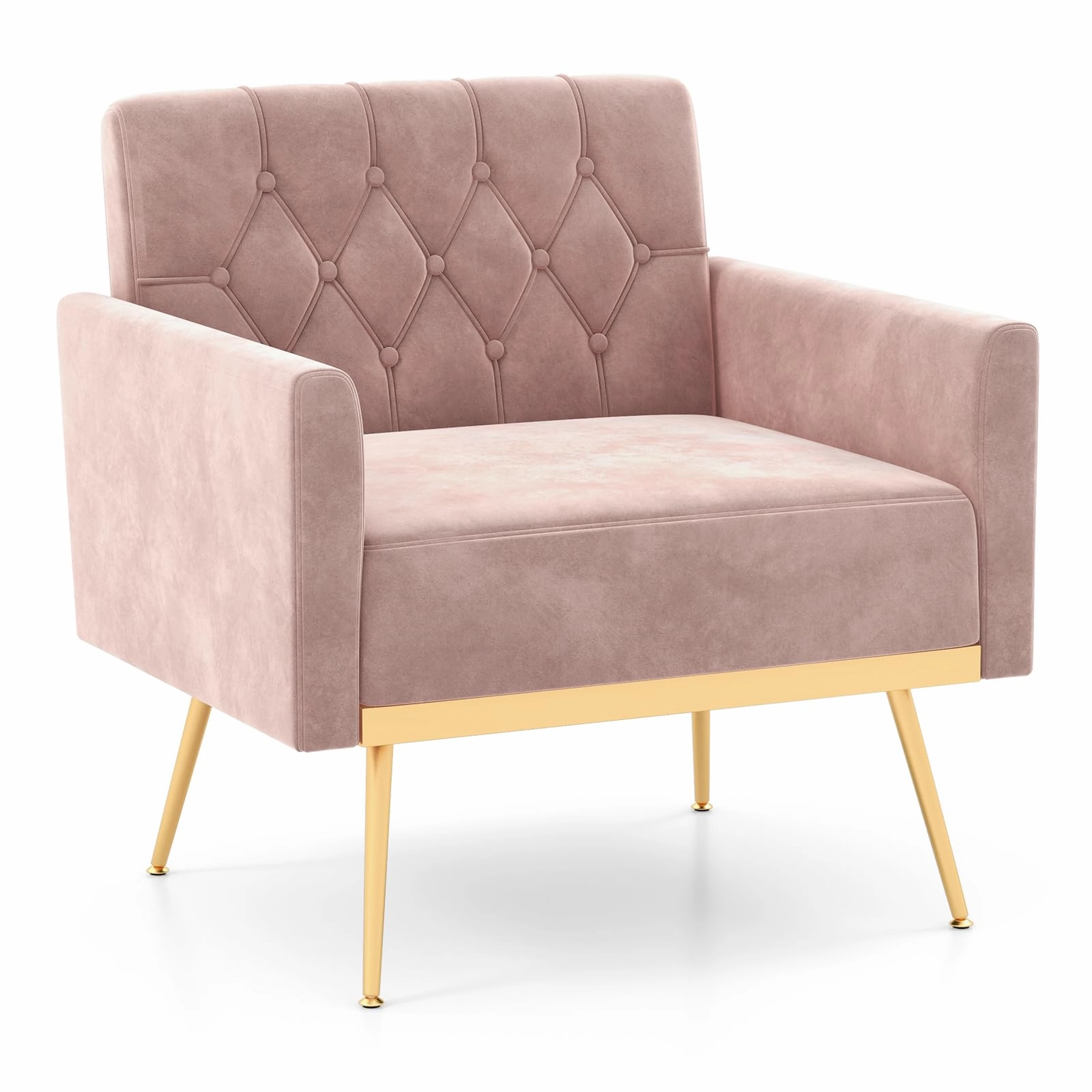 Giantex Modern Velvet Accent Chair Set of 1/2, Mid-Century Upholstered Single Sofa Chair w/Button Tufted Back