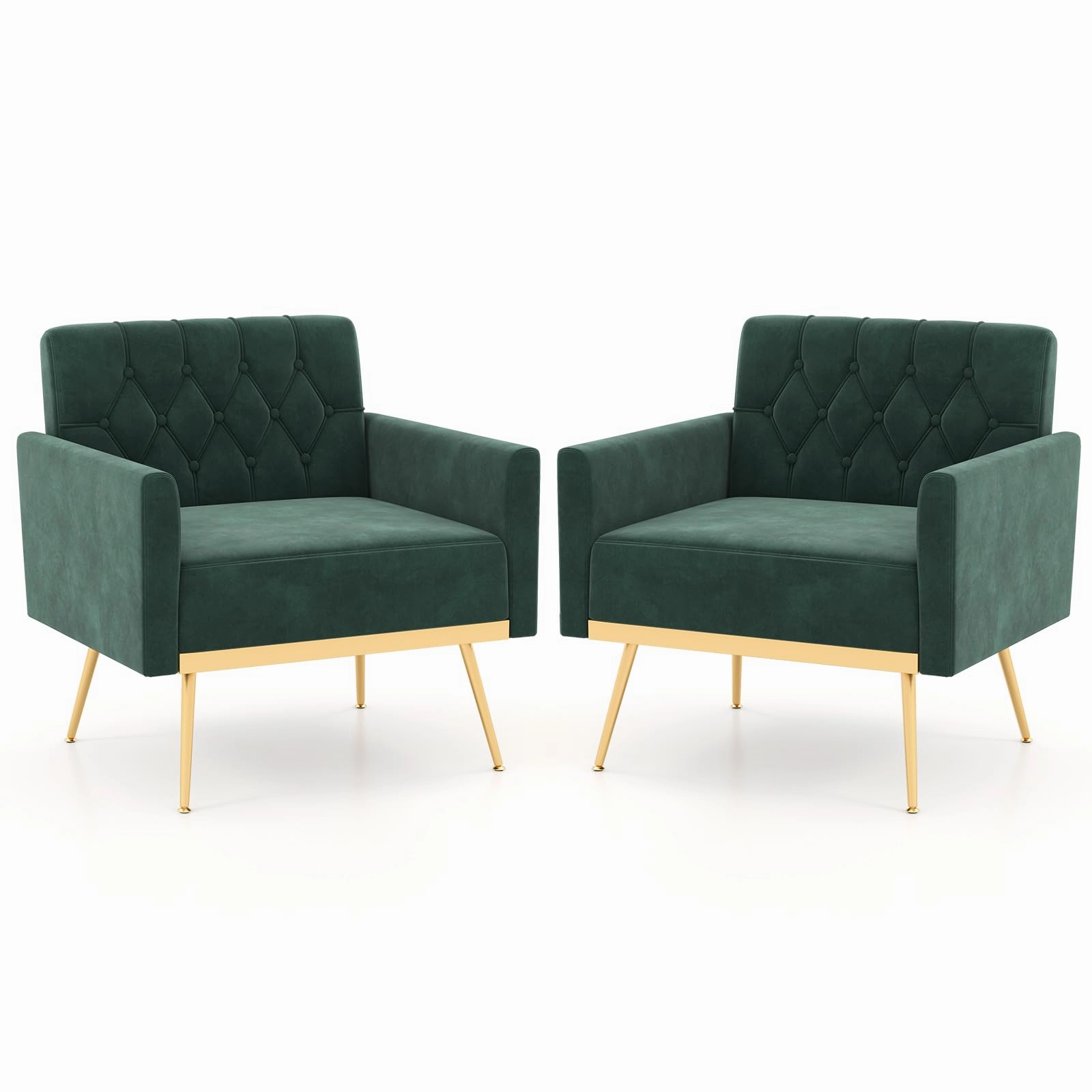 Giantex Modern Velvet Accent Chair Set of 1/2, Mid-Century Upholstered Single Sofa Chair w/Button Tufted Back