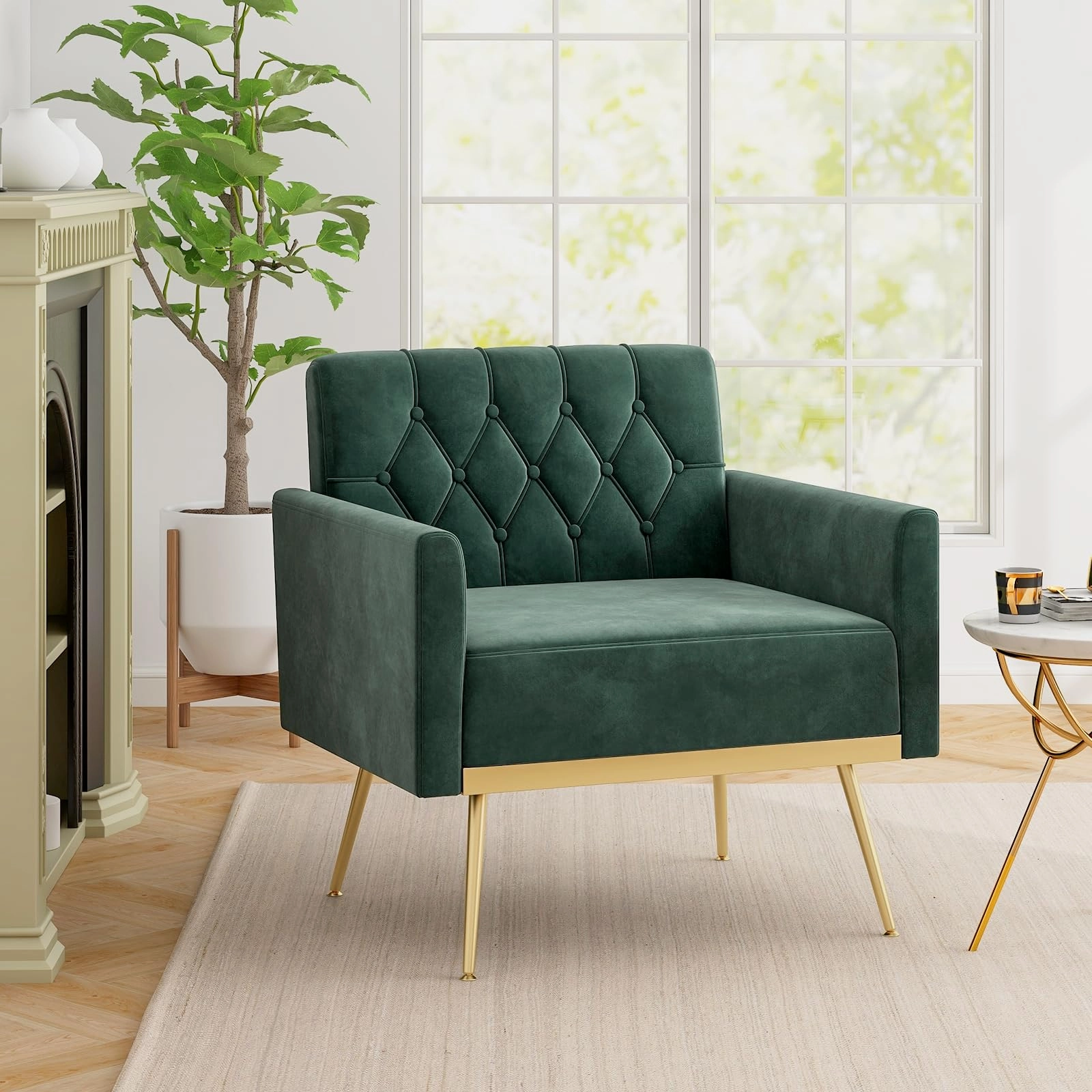 Giantex Modern Velvet Accent Chair Set of 1/2, Mid-Century Upholstered Single Sofa Chair w/Button Tufted Back