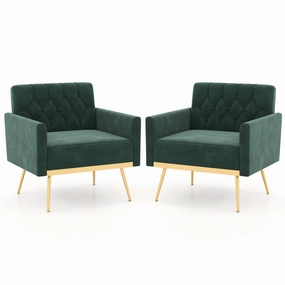 Giantex Modern Velvet Accent Chair Set of 1/2, Mid-Century Upholstered Single Sofa Chair w/Button Tufted Back sectional sofa, corner couch