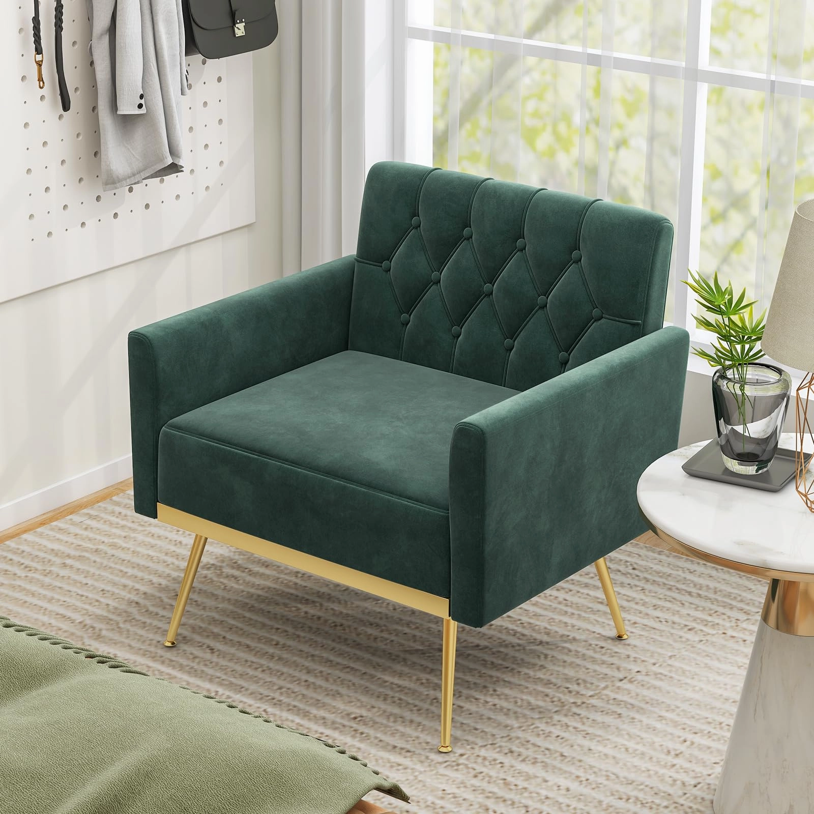 Giantex Modern Velvet Accent Chair Set of 1/2, Mid-Century Upholstered Single Sofa Chair w/Button Tufted Back