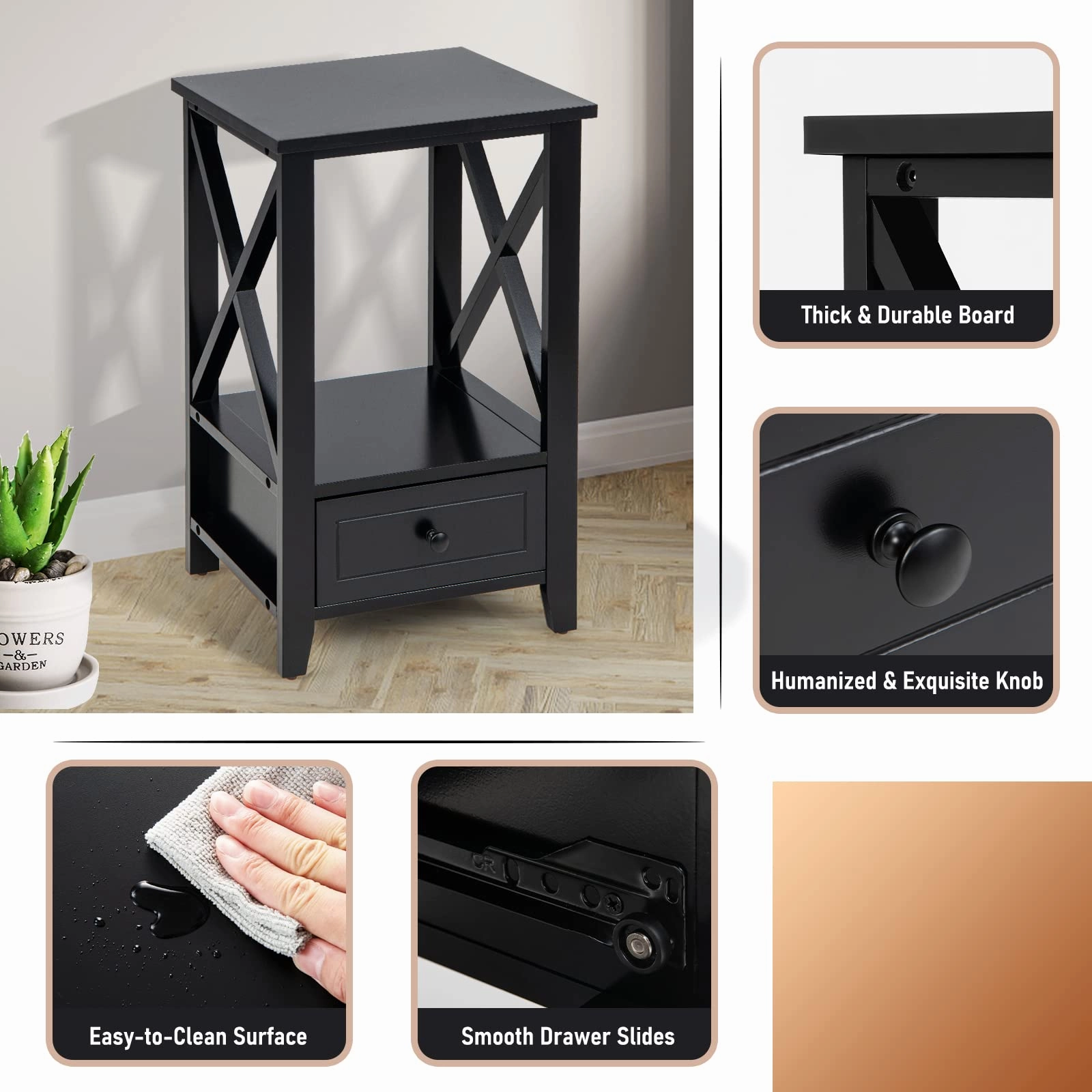 Giantex Modern X-Design Nightstand Set