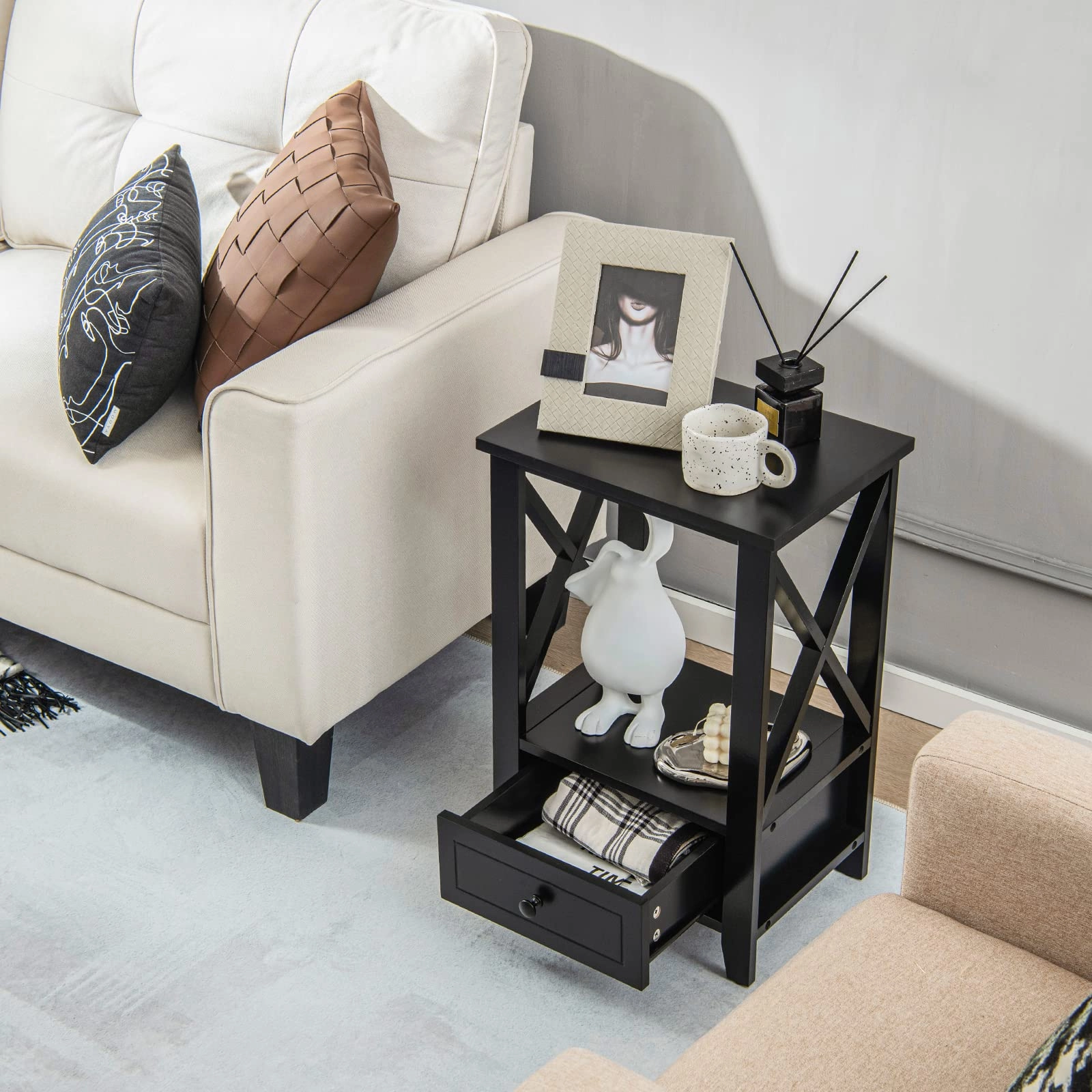 Giantex Modern X-Design Nightstand Set