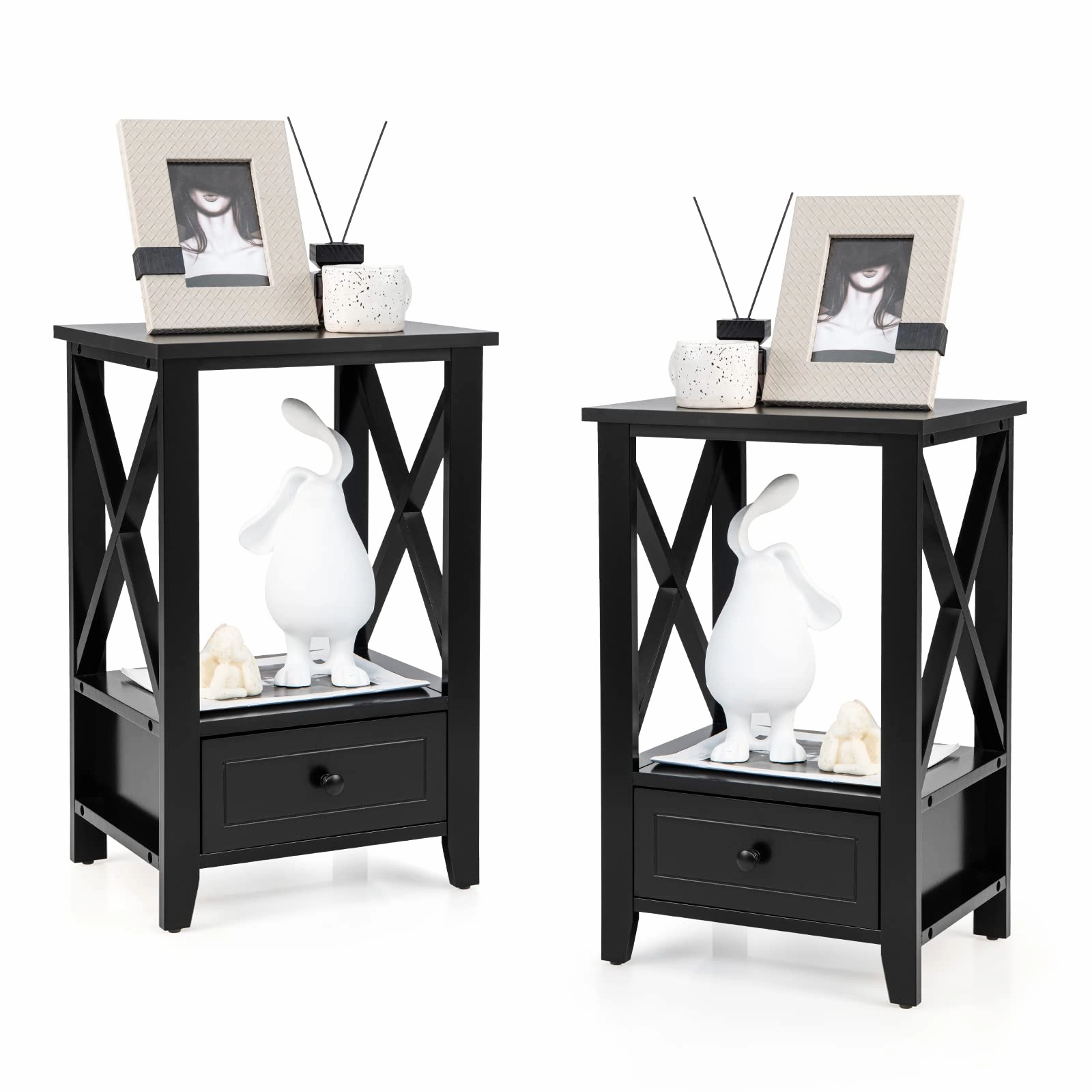 Giantex Modern X-Design Nightstand Set entry bench, mudroom storage
