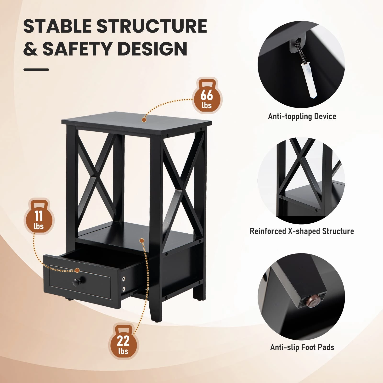 Giantex Modern X-Design Nightstand Set