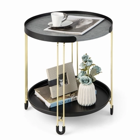 Giantex Modren Side Table, Faux Marble End Table with Golden Frame and Removable Tray entry bench, mudroom storage