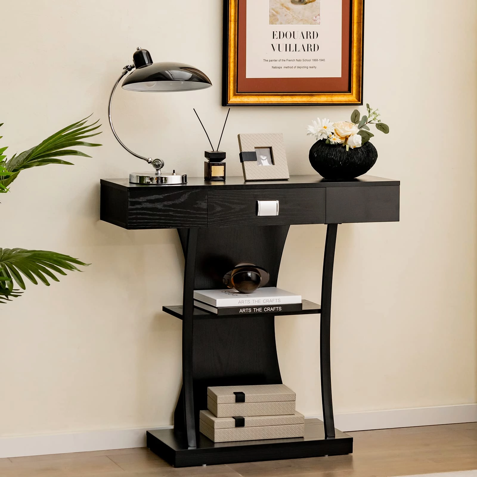 Giantex Narrow Console Table T-Shaped - Behind Couch Table with Drawer, Shelves, Dual Anti-Tipping Kits
