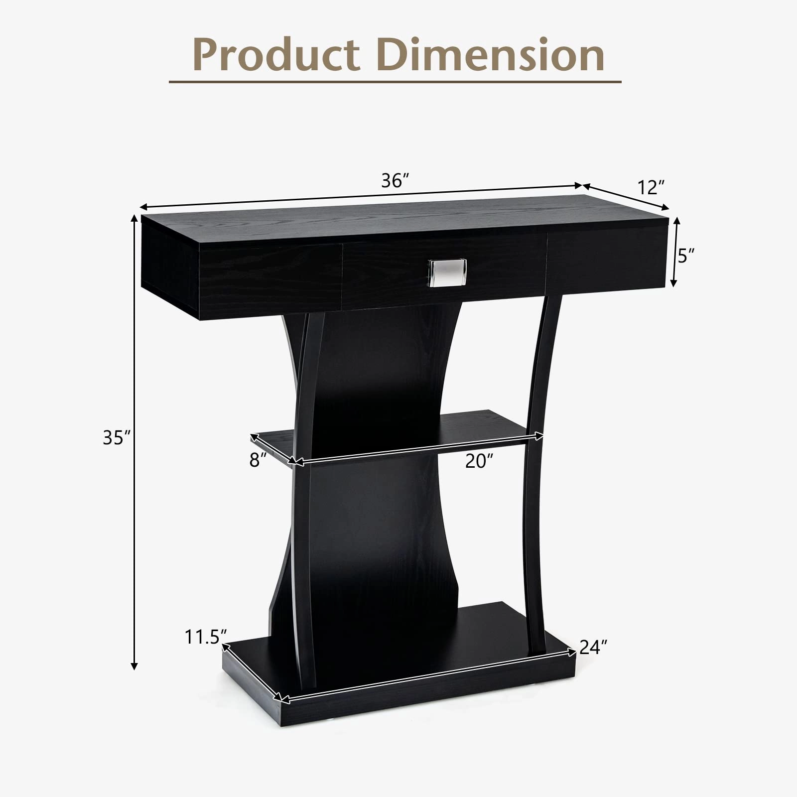 Giantex Narrow Console Table T-Shaped - Behind Couch Table with Drawer, Shelves, Dual Anti-Tipping Kits