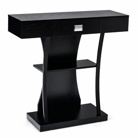 Giantex Narrow Console Table T-Shaped - Behind Couch Table with Drawer, Shelves, Dual Anti-Tipping Kits cowhide rug, animal hide rug