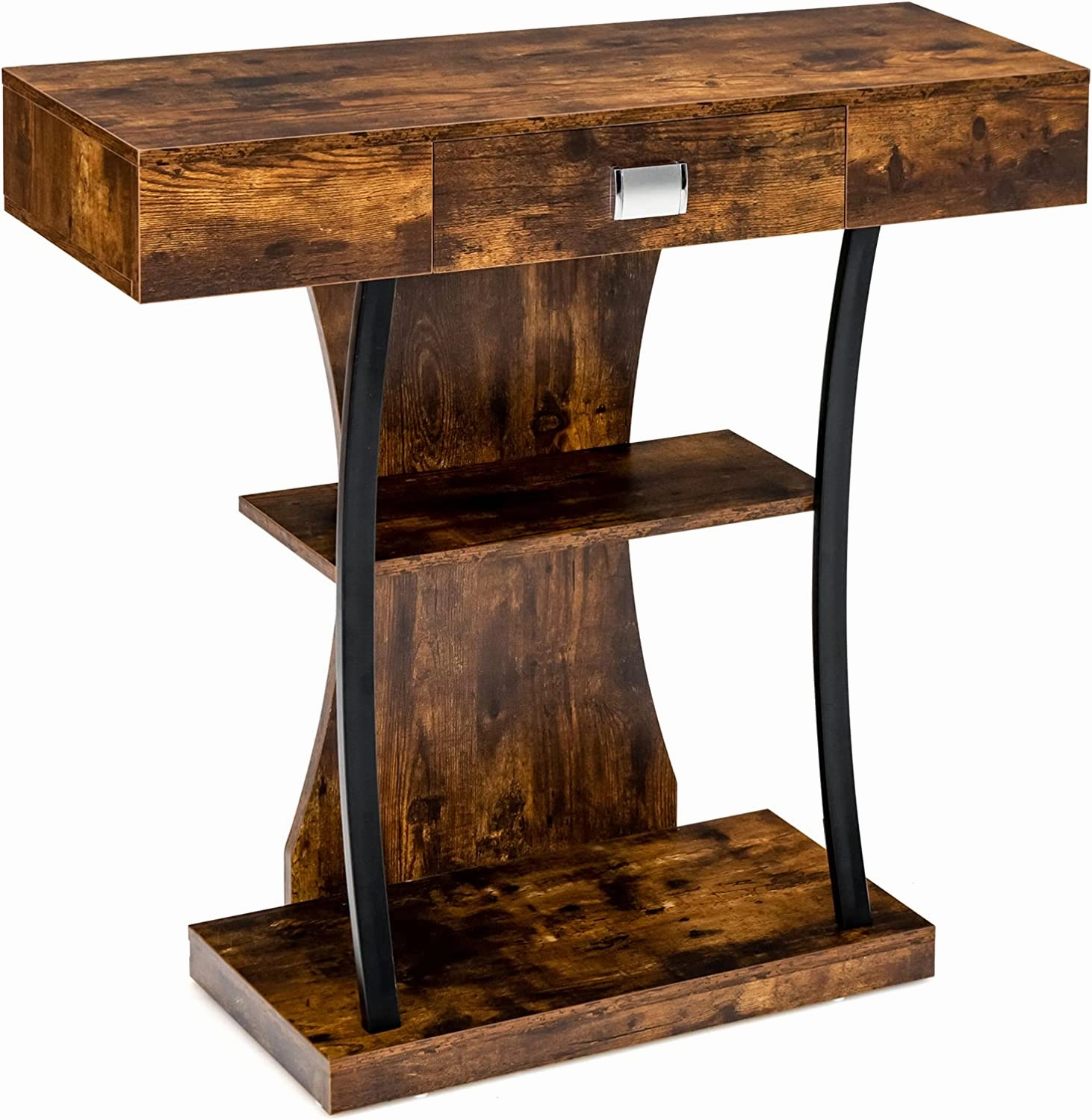 Giantex Narrow Console Table T-Shaped - Behind Couch Table with Drawer, Shelves, Dual Anti-Tipping Kits
