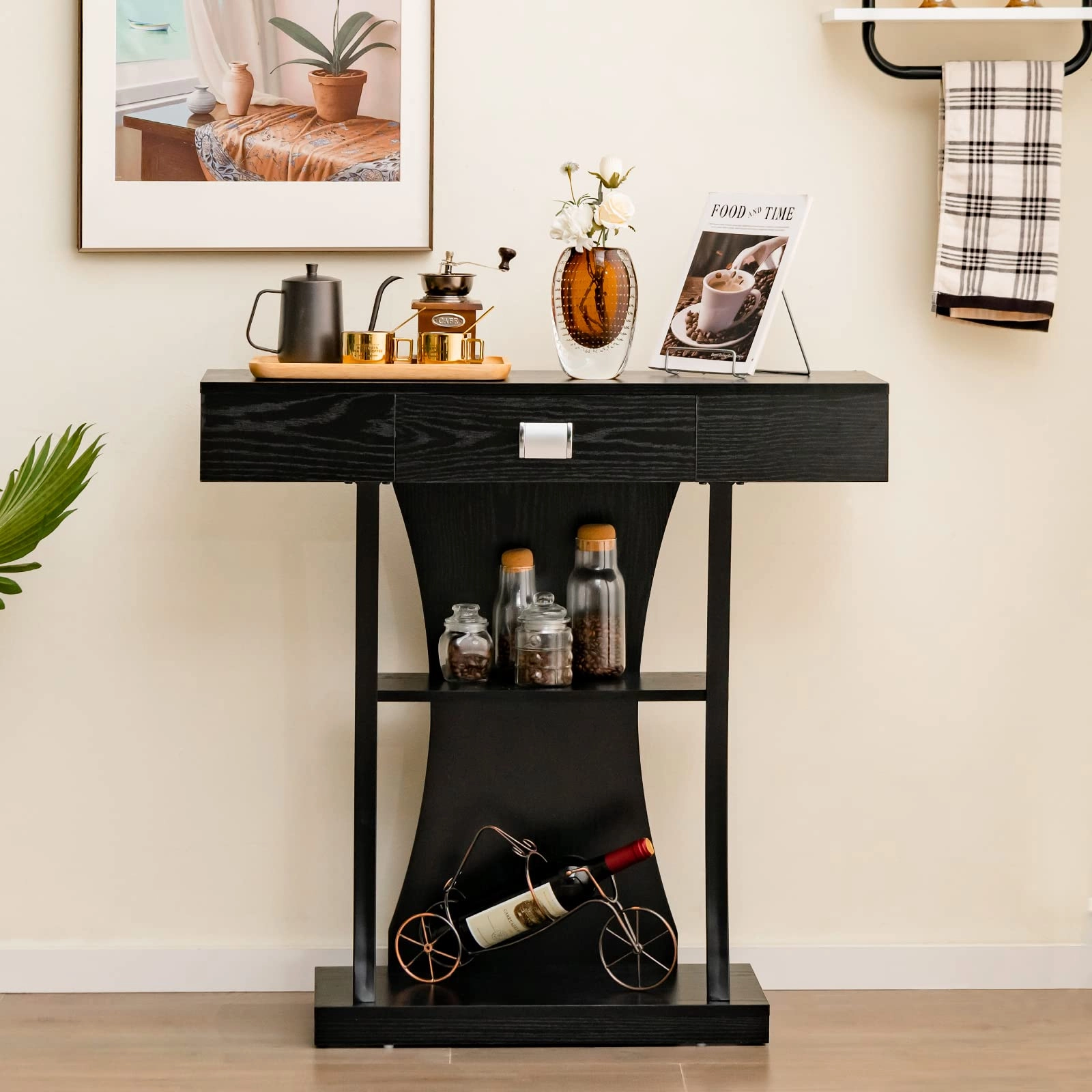 Giantex Narrow Console Table T-Shaped - Behind Couch Table with Drawer, Shelves, Dual Anti-Tipping Kits