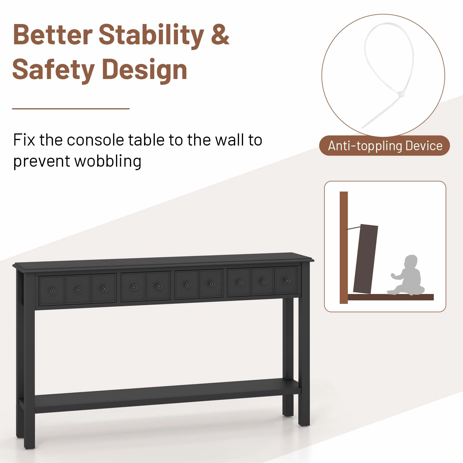 Giantex Narrow Console Table with Storage - 60" Long Sofa Side Table w/ 4 Drawers & Open Shelf, Espresso