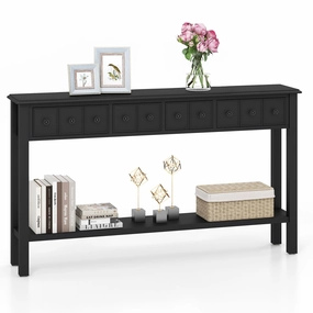 Giantex Narrow Console Table with Storage - 60" Long Sofa Side Table w/ 4 Drawers & Open Shelf, Espresso cowhide rug, animal hide rug
