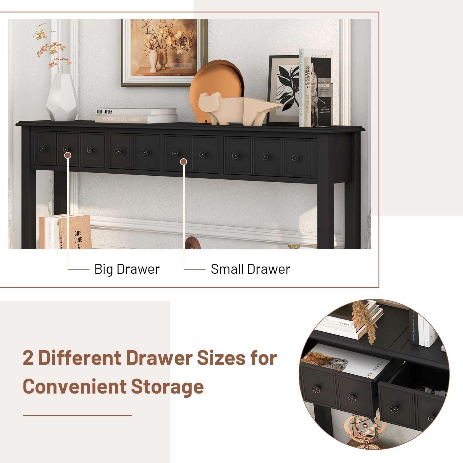Giantex Narrow Console Table with Storage - 60" Long Sofa Side Table w/ 4 Drawers & Open Shelf, Espresso