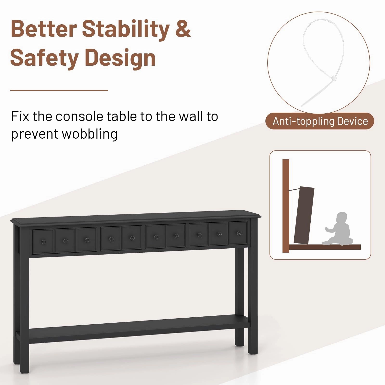 Giantex Narrow Console Table with Storage - 60" Long Sofa Side Table w/ 4 Drawers & Open Shelf, Espresso