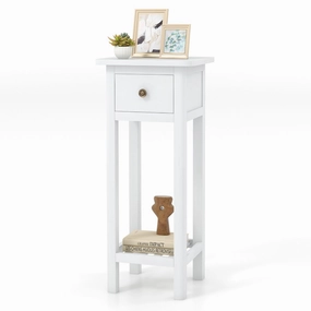 Giantex Narrow End Table with Drawer, Tall Acacia Wood Side Table with Bottom Shelf, Modern Bedside Tables entry bench, mudroom storage