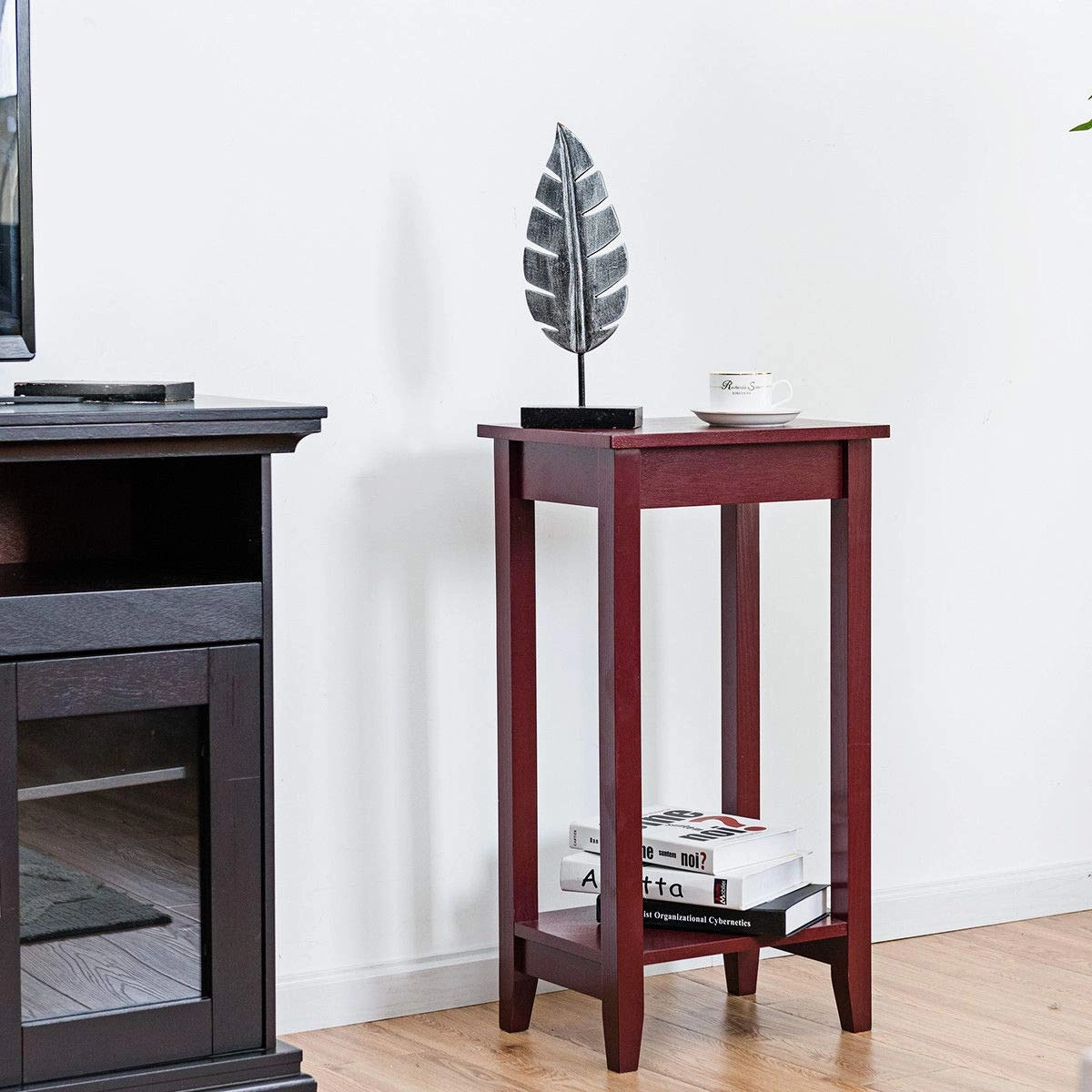 Giantex Narrow Telephone Table with Shelf and Legs for Small Spaces, Espresso
