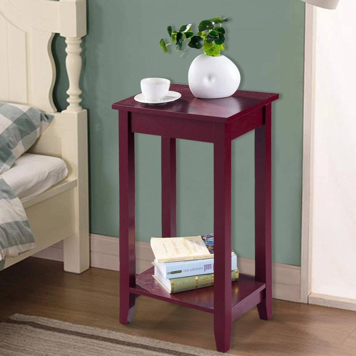 Giantex Narrow Telephone Table with Shelf and Legs for Small Spaces, Espresso
