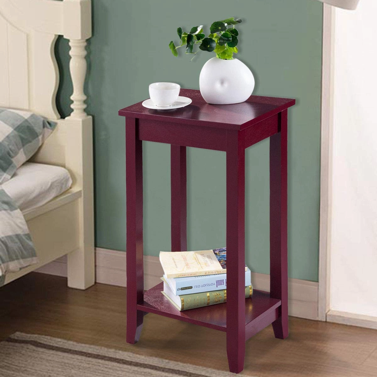 Giantex Narrow Telephone Table with Shelf and Legs for Small Spaces, Espresso