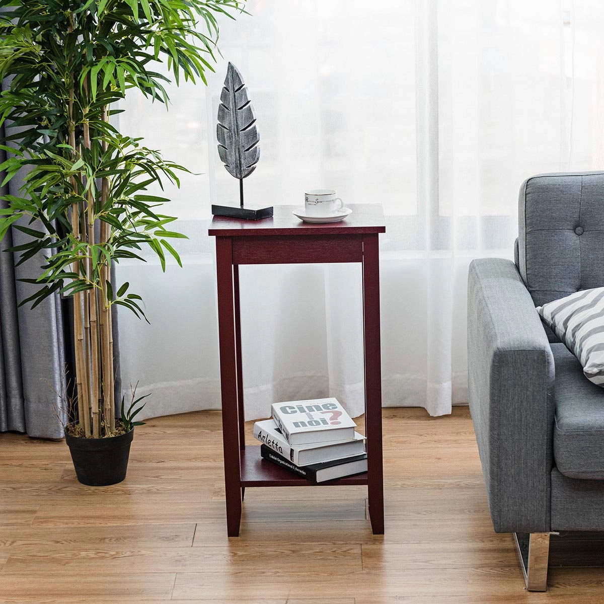 Giantex Narrow Telephone Table with Shelf and Legs for Small Spaces, Espresso
