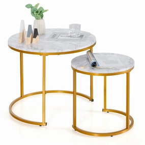 Giantex Nesting Coffee Table Set of 2, Round Stacking Side Tables with Wooden Tabletop & Powder Coated Steel Frame console table, hallway table