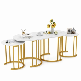 Giantex Nesting Coffee Table Set of 3, Stacking Side Tables with Faux Marble Tabletop & Gold Metal Frame console table, hallway table