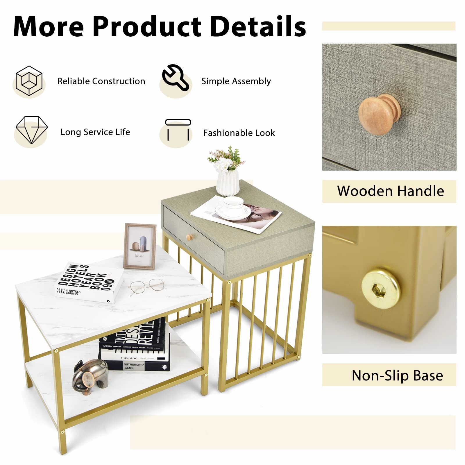 Giantex Nesting Coffee Table Set w/Drawer & Shelf
