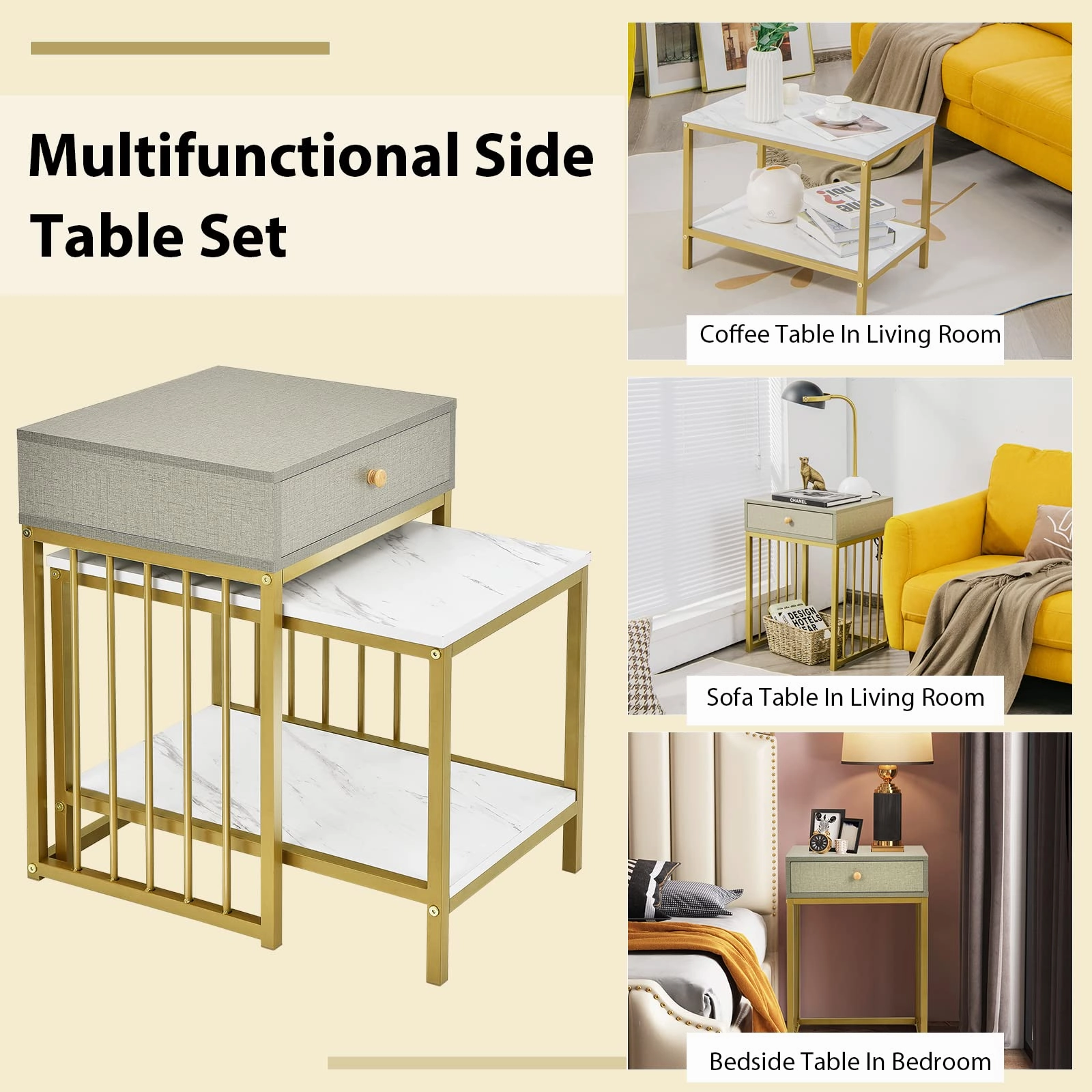 Giantex Nesting Coffee Table Set w/Drawer & Shelf