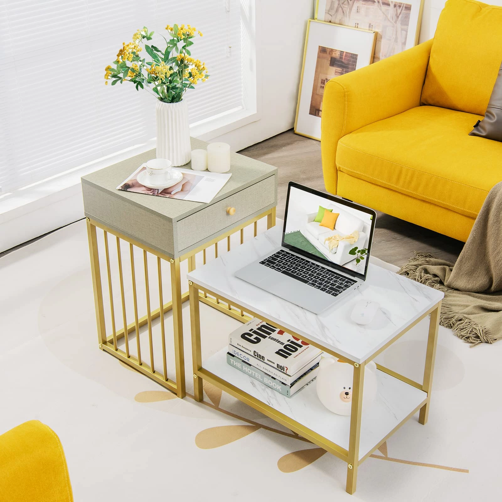 Giantex Nesting Coffee Table Set w/Drawer & Shelf