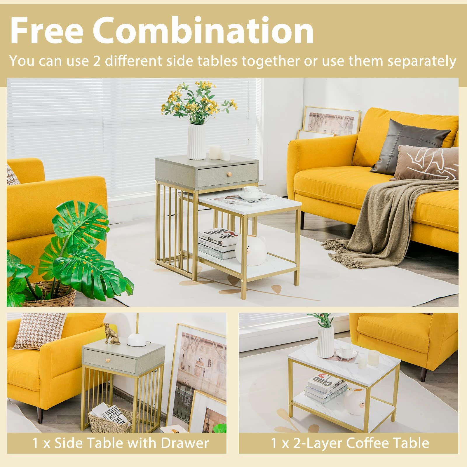 Giantex Nesting Coffee Table Set w/Drawer & Shelf