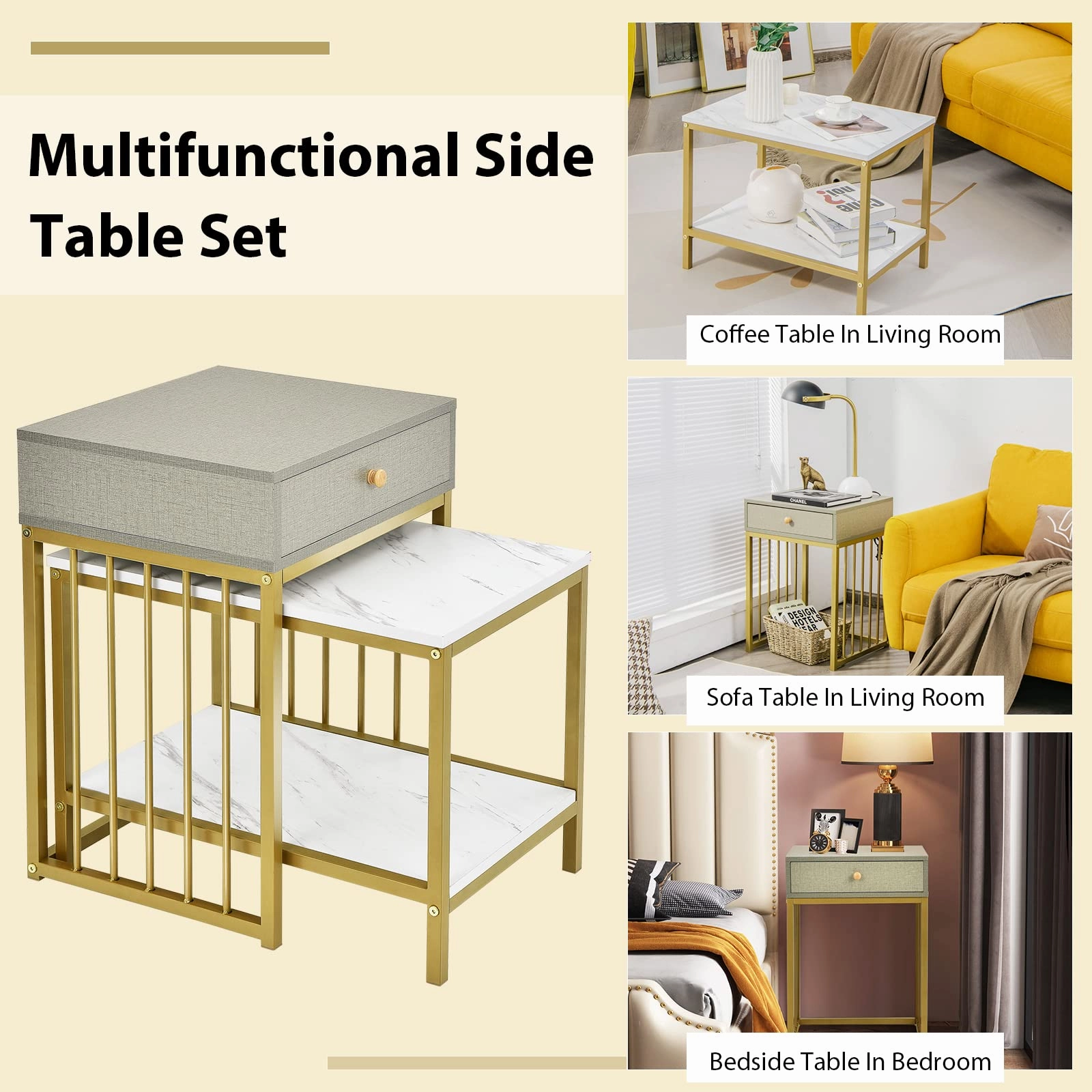 Giantex Nesting Coffee Table Set w/Drawer & Shelf