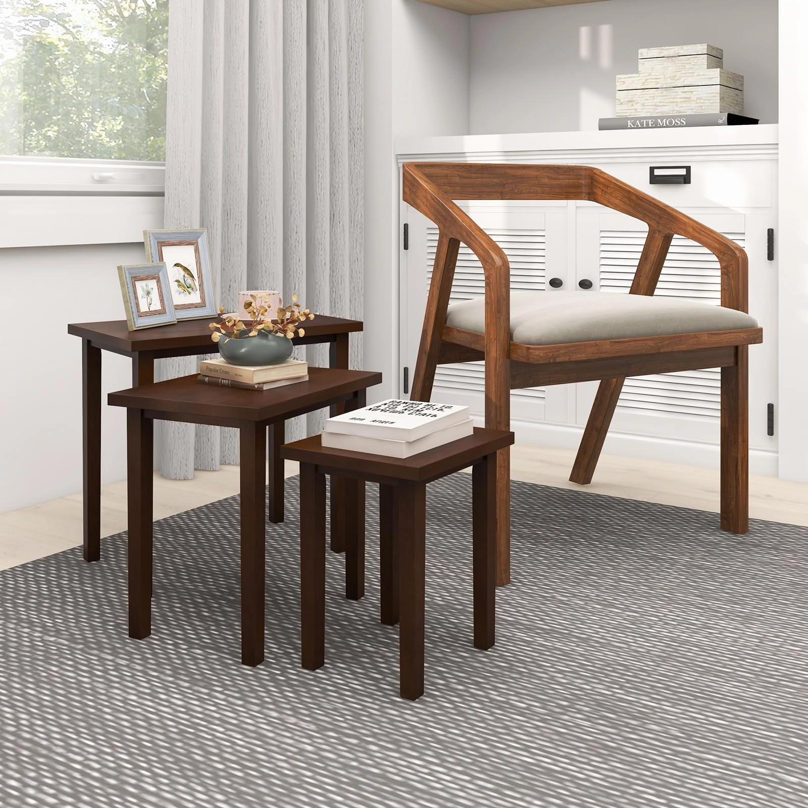 Giantex Nesting Tables Set of 3, Farmhouse Stacking Side Tables with Rubber Legs