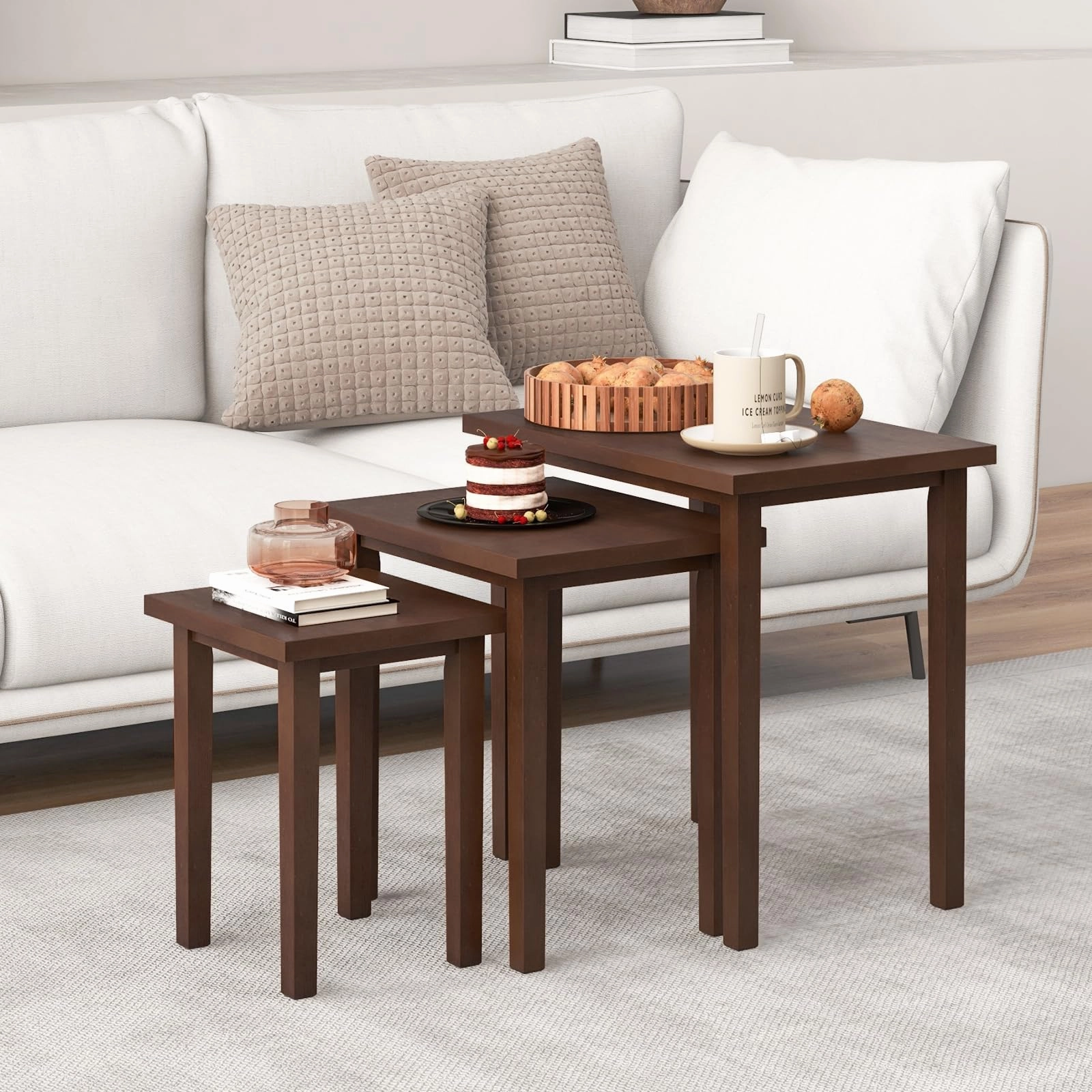 Giantex Nesting Tables Set of 3, Farmhouse Stacking Side Tables with Rubber Legs