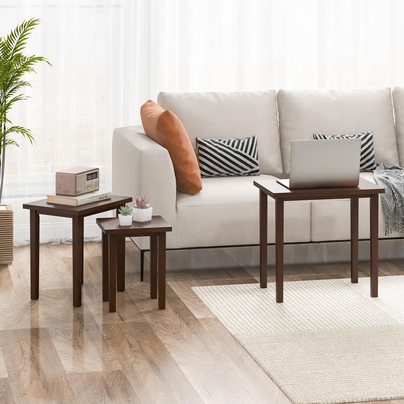 Giantex Nesting Tables Set of 3, Farmhouse Stacking Side Tables with Rubber Legs