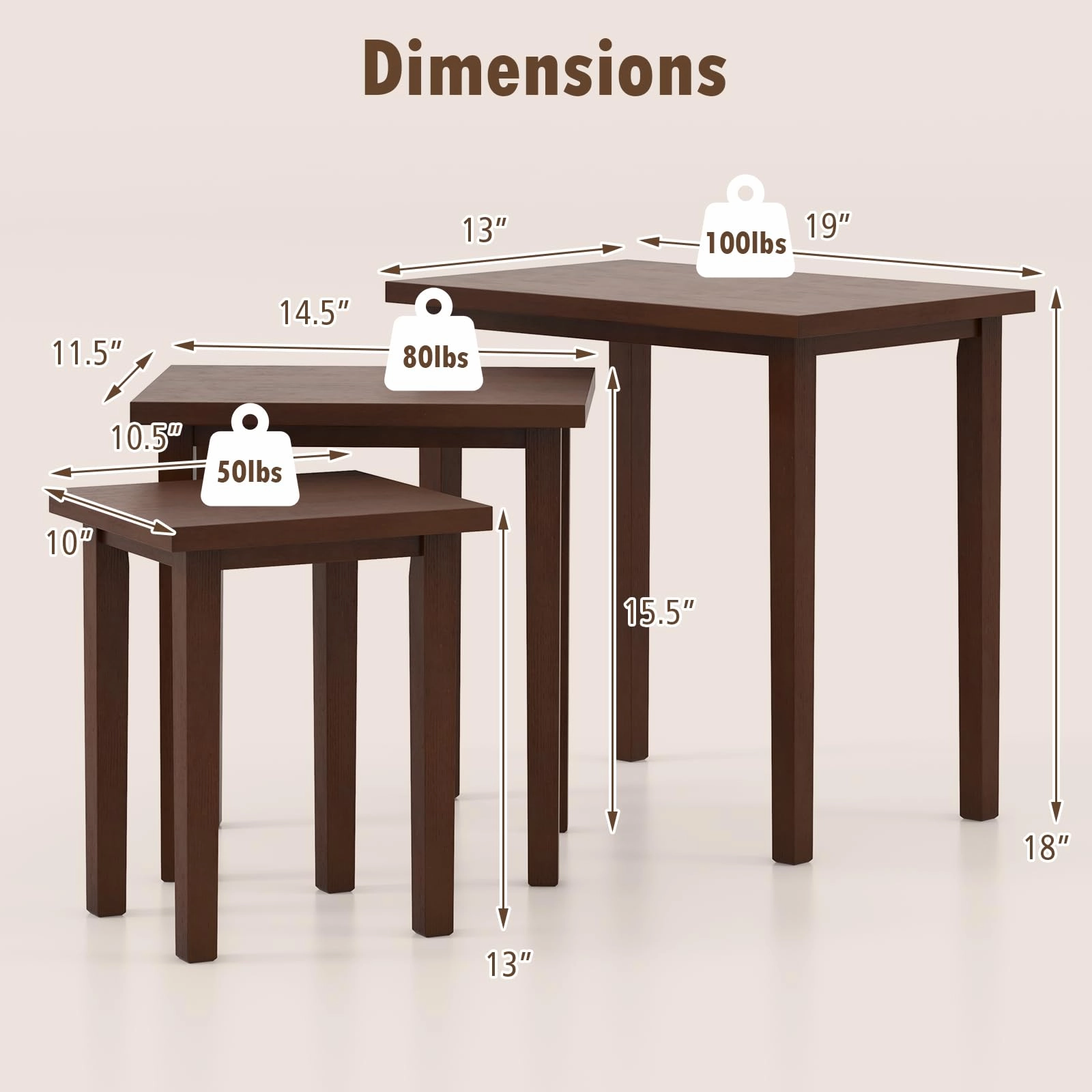 Giantex Nesting Tables Set of 3, Farmhouse Stacking Side Tables with Rubber Legs