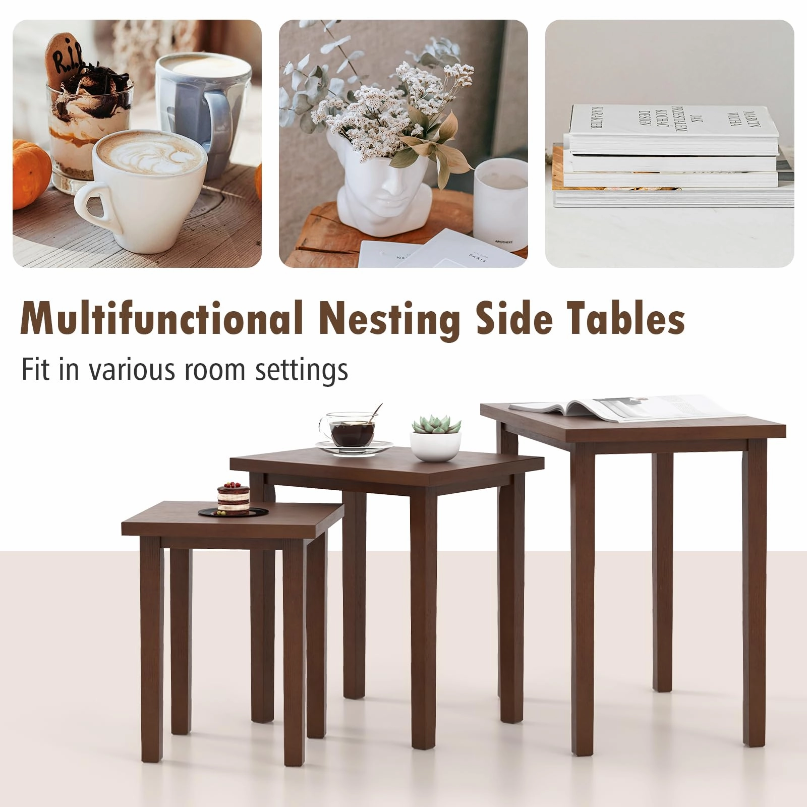 Giantex Nesting Tables Set of 3, Farmhouse Stacking Side Tables with Rubber Legs