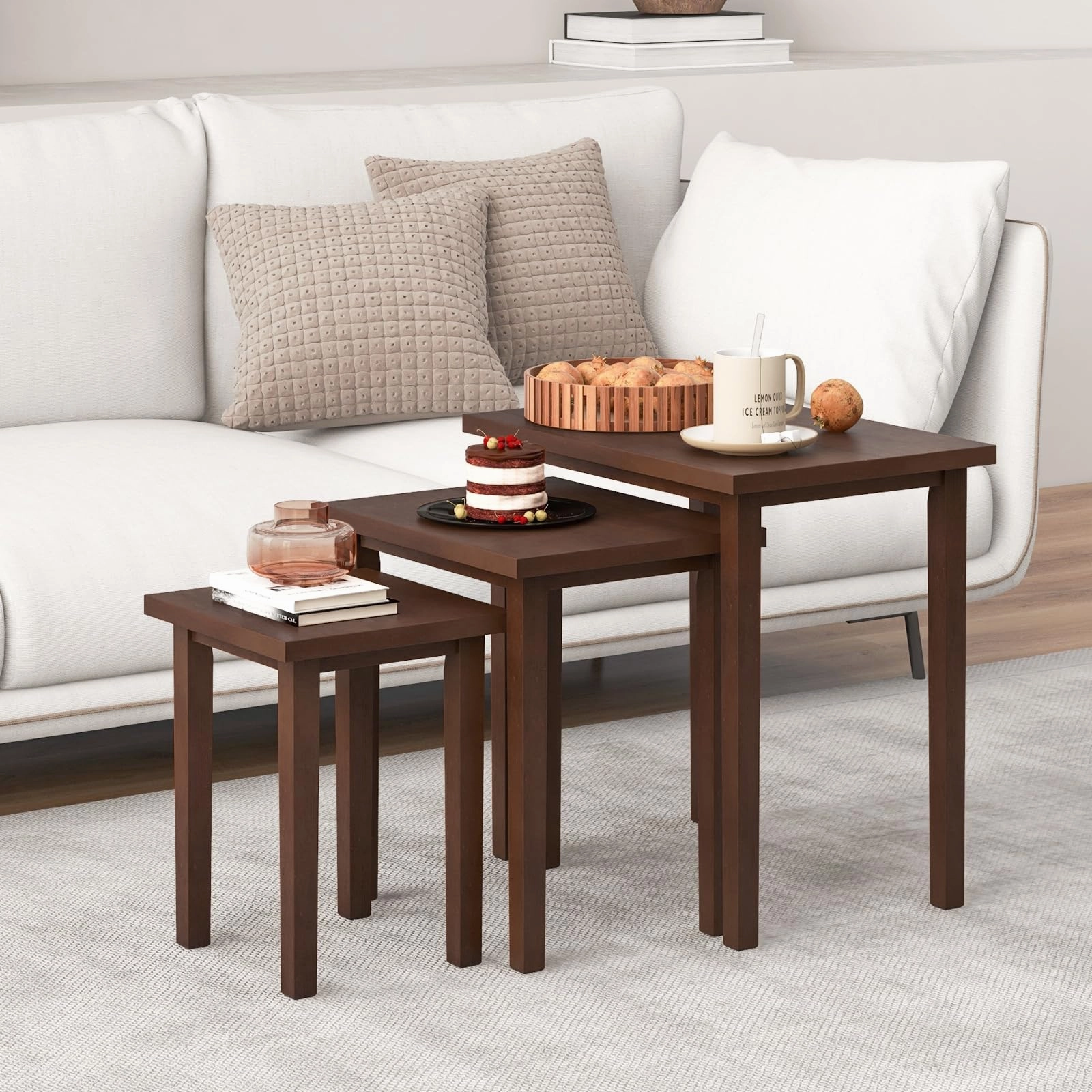Giantex Nesting Tables Set of 3, Farmhouse Stacking Side Tables with Rubber Legs