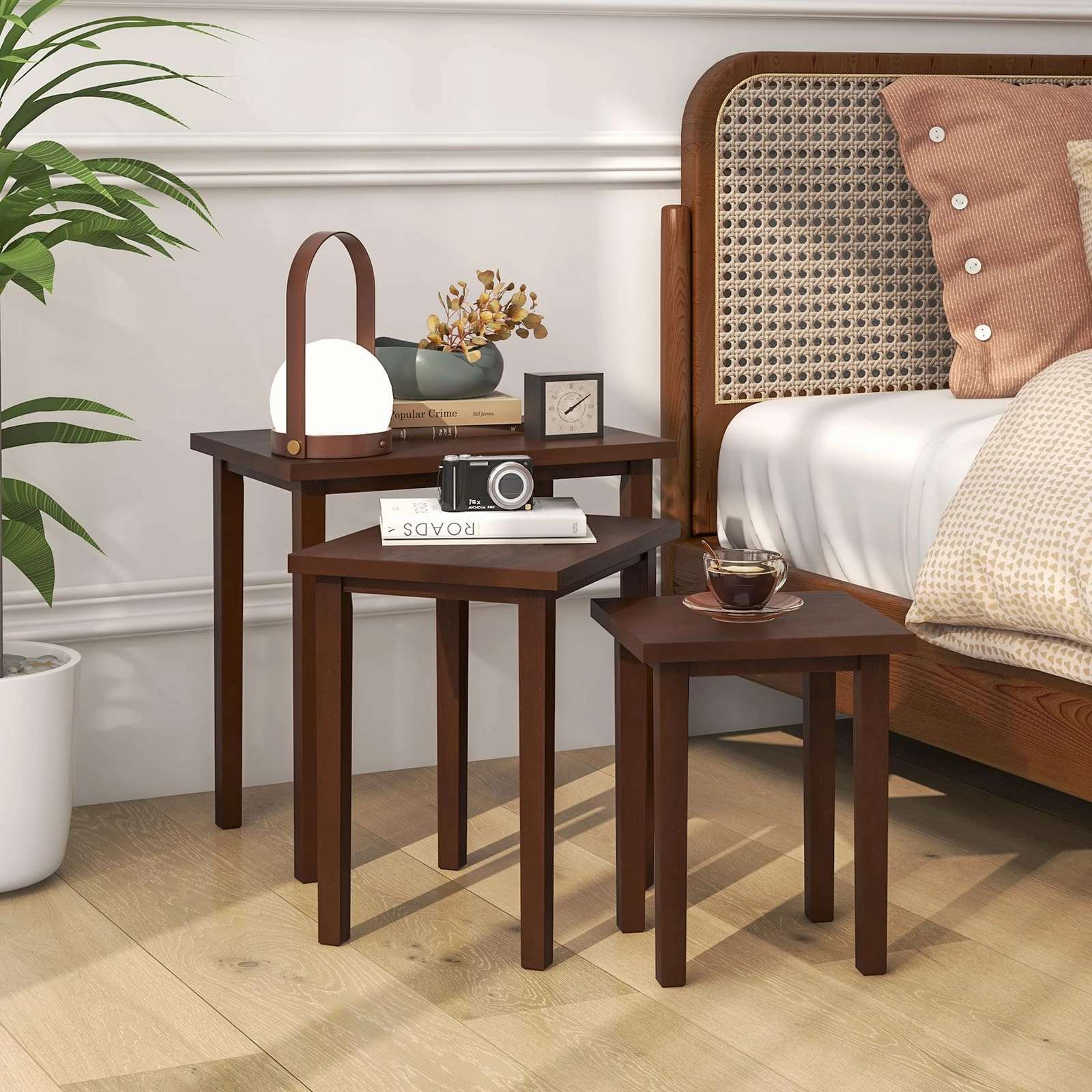 Giantex Nesting Tables Set of 3, Farmhouse Stacking Side Tables with Rubber Legs