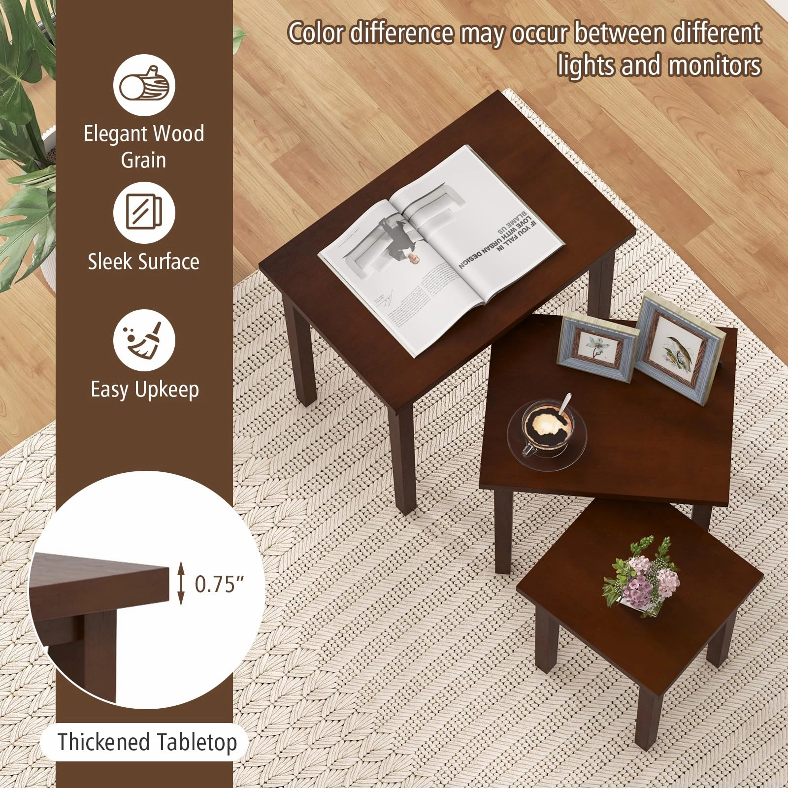 Giantex Nesting Tables Set of 3, Farmhouse Stacking Side Tables with Rubber Legs