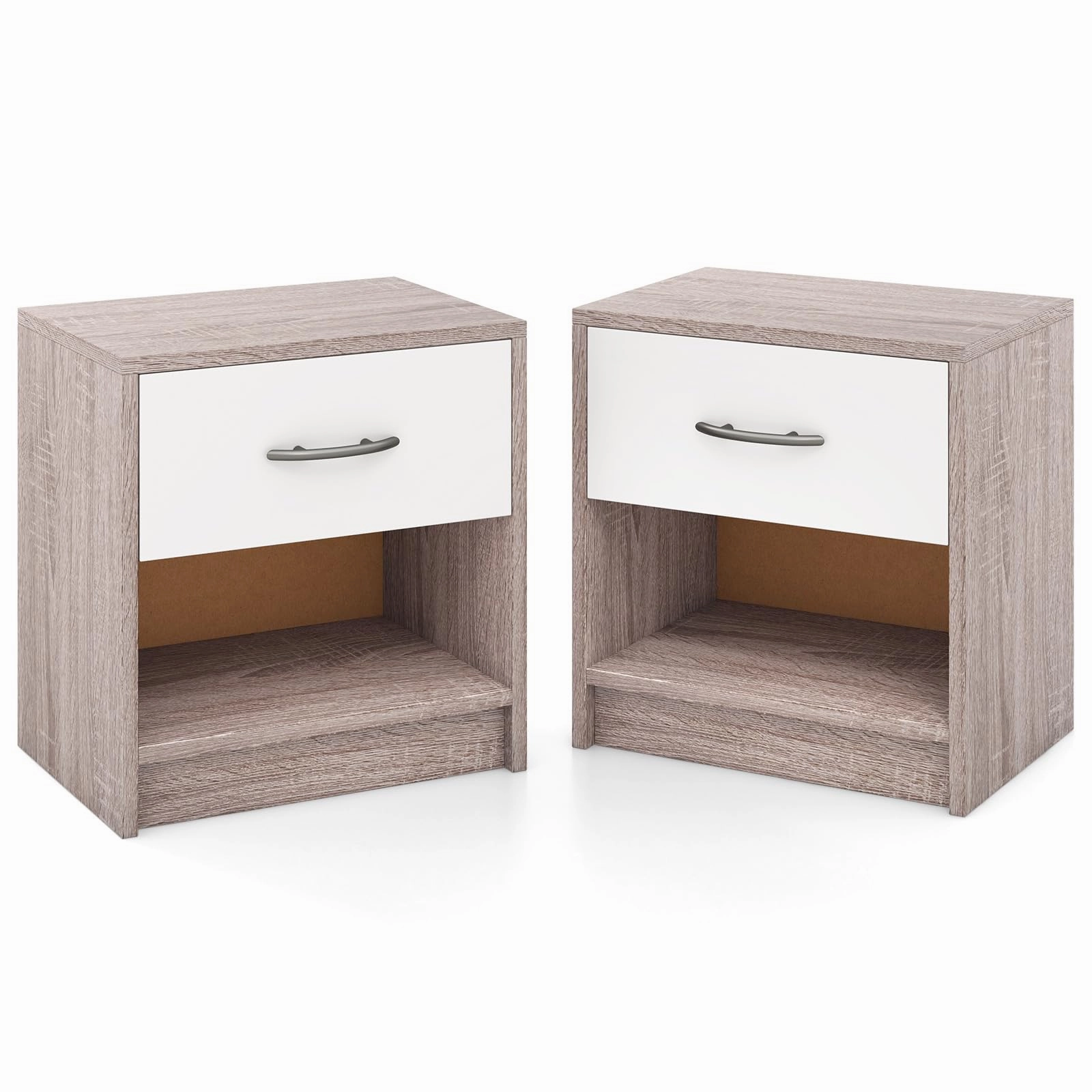 Giantex Night Stand Set of 1/2 with Drawer, Wood  End Table with Open Storage Shelf for Bedroom