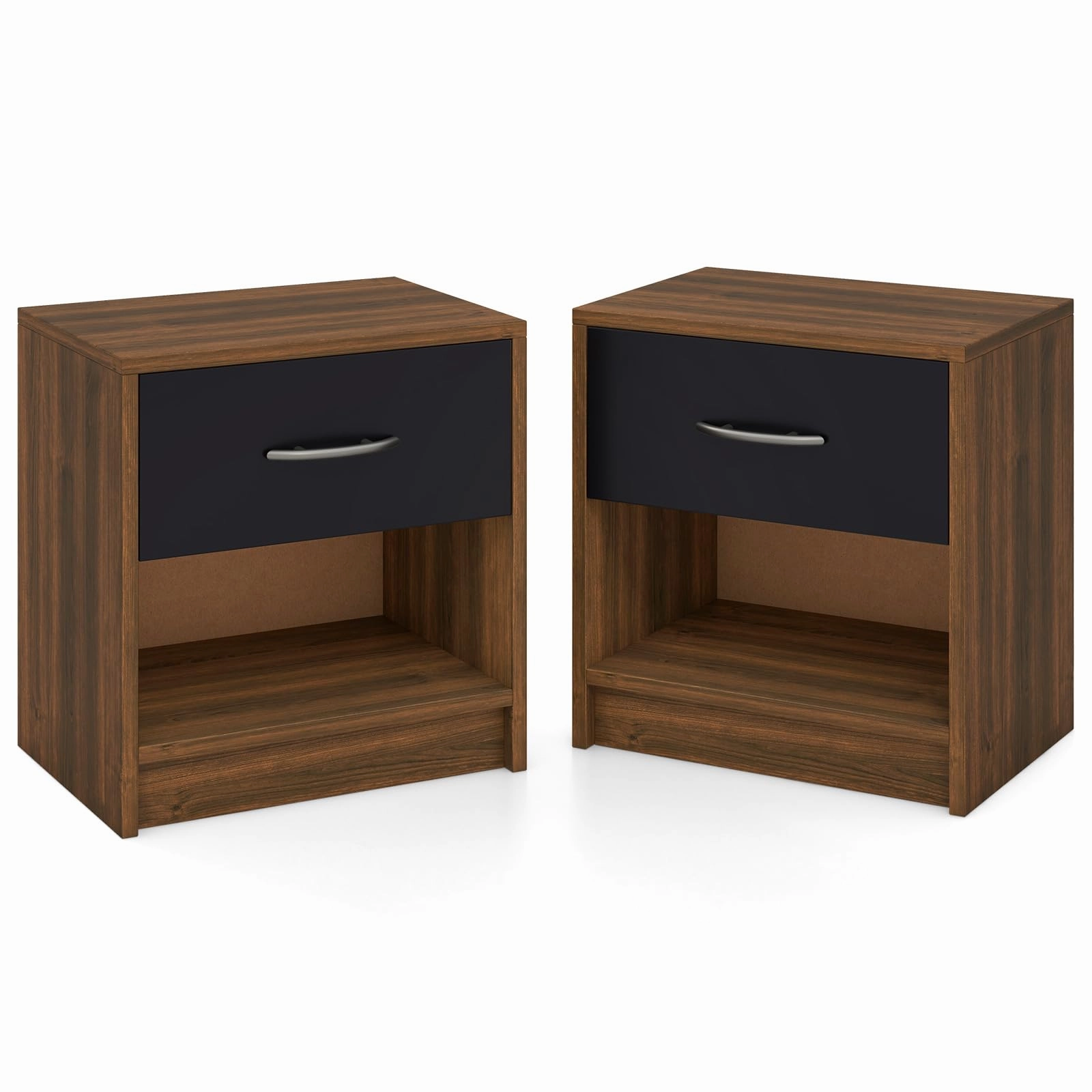 Giantex Night Stand Set of 1/2 with Drawer, Wood  End Table with Open Storage Shelf for Bedroom