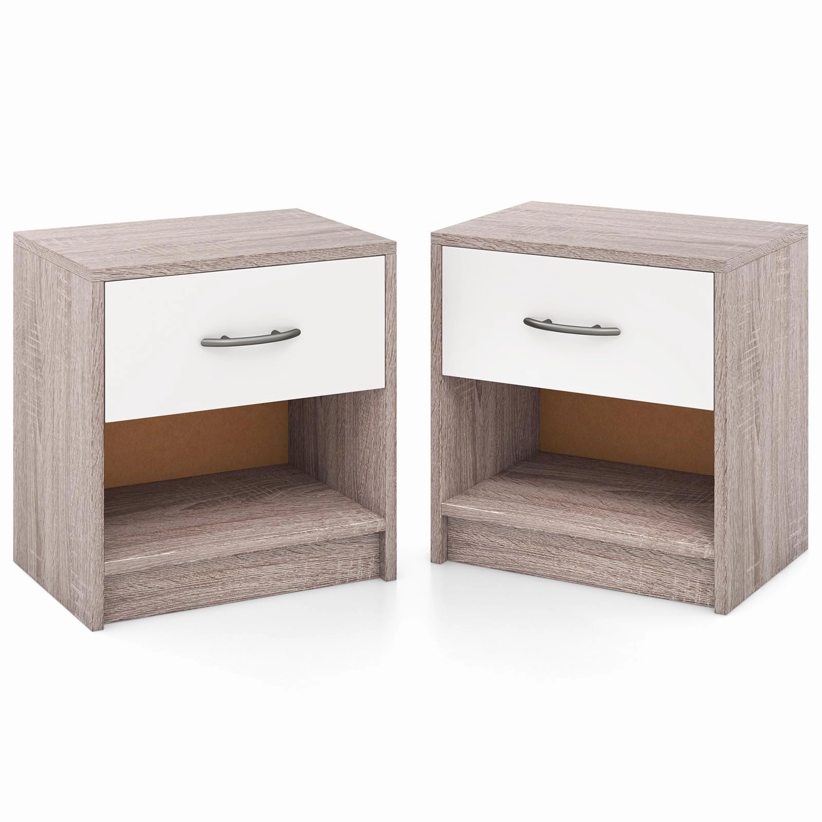 Giantex Night Stand Set of 1/2 with Drawer, Wood  End Table with Open Storage Shelf for Bedroom