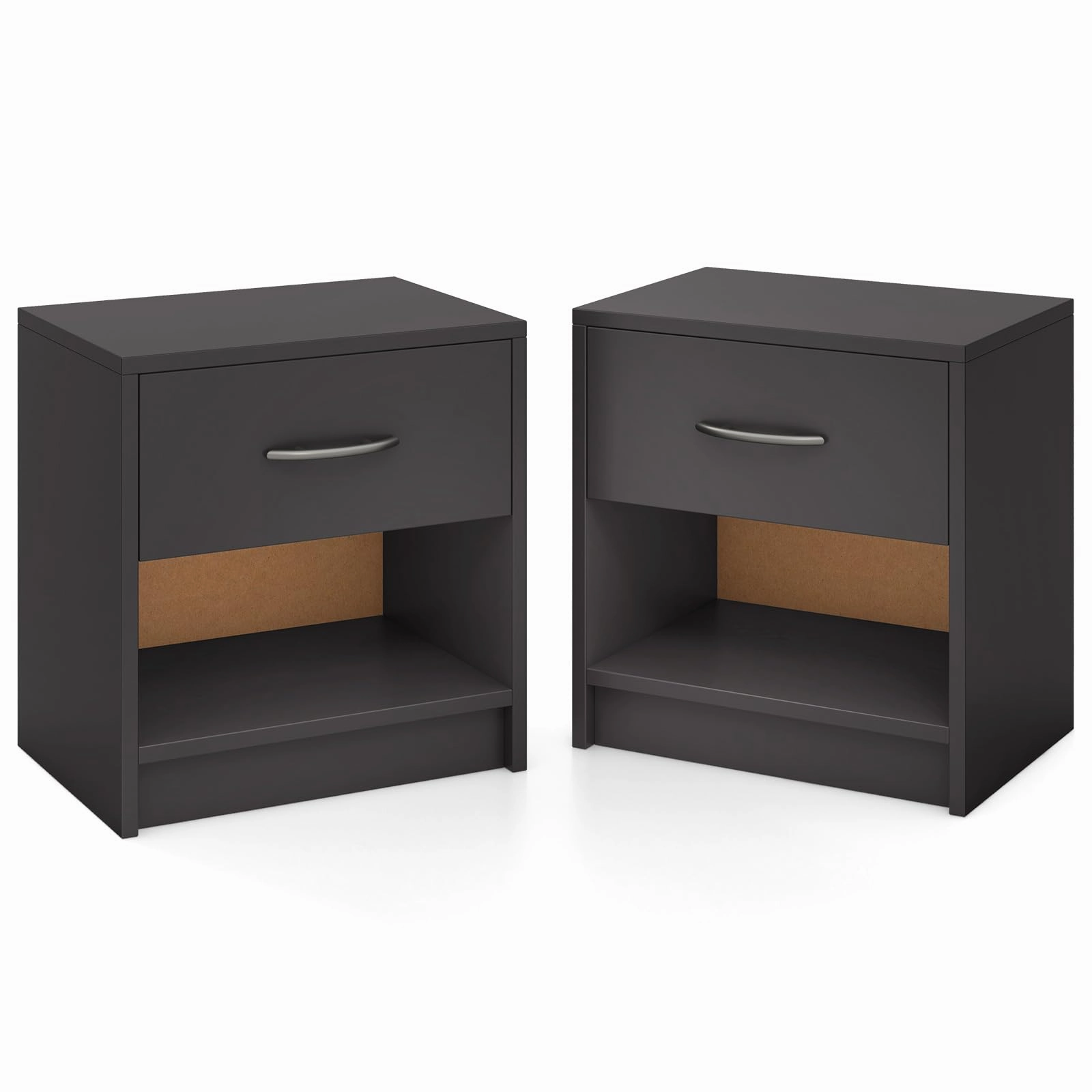 Giantex Night Stand Set of 1/2 with Drawer, Wood  End Table with Open Storage Shelf for Bedroom